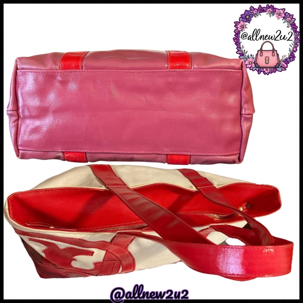 Tory Burch BEACH Red and Pink Colorblock Gorgeous Tote - Picture 6 of 15